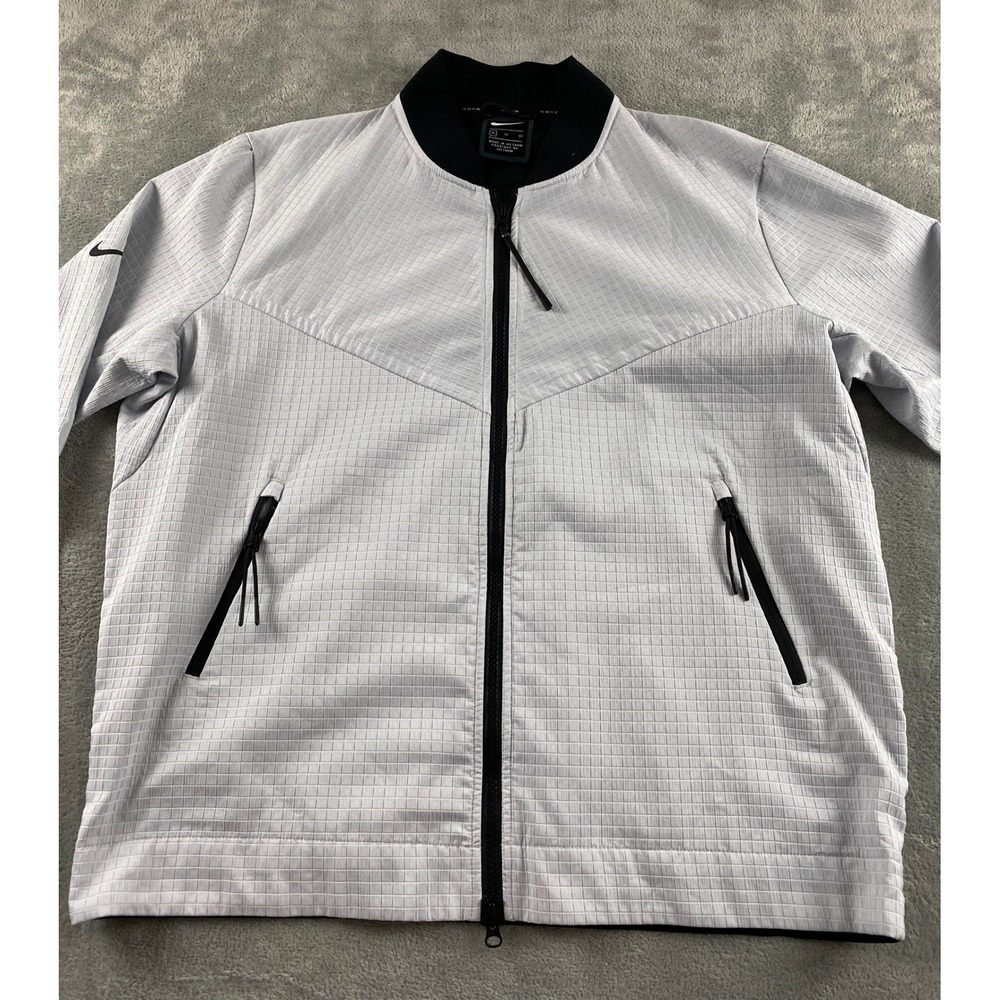 Nike Tech Pack Men XL Bomber Jacket Grey Grid Full Zip Textured Sportswear Coat - Picture 2 of 16